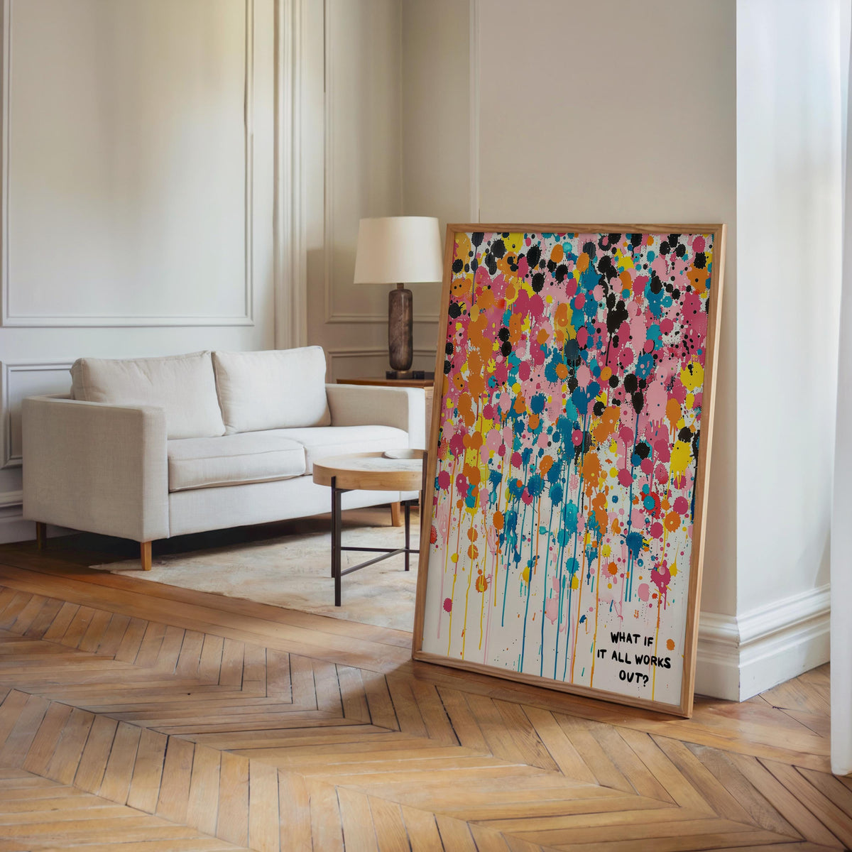 What If It All Works Out Abstract Art, Vibrant Drip Paint Poster, Inspirational Quote Wall Decor, Custom Personal Splatter Typography Print