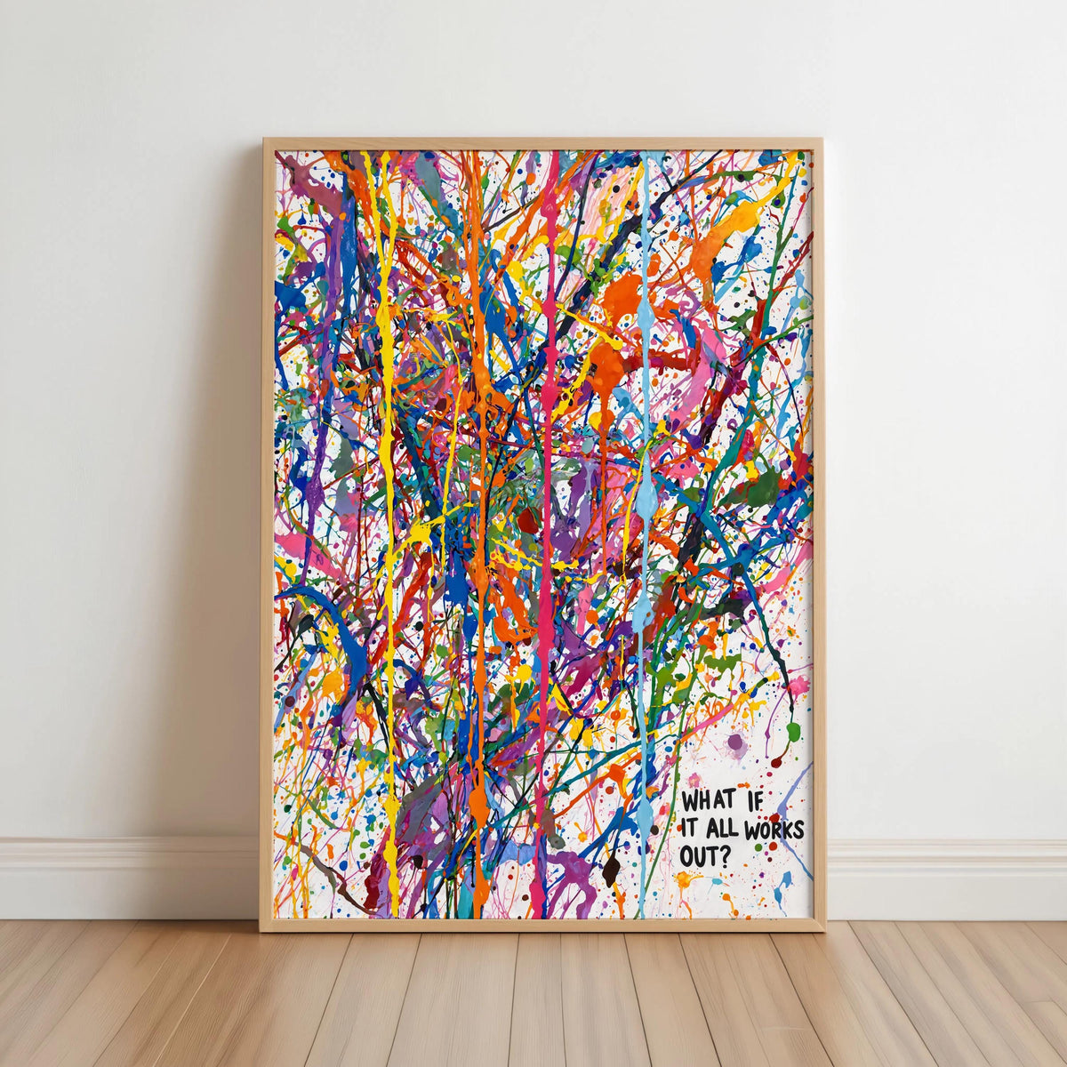 Abstract Paint Splatter Quote Poster, Inspirational Wall Art, What If It All Works Out Rainbow Decor, Dopamine Uplifting Typography Print
