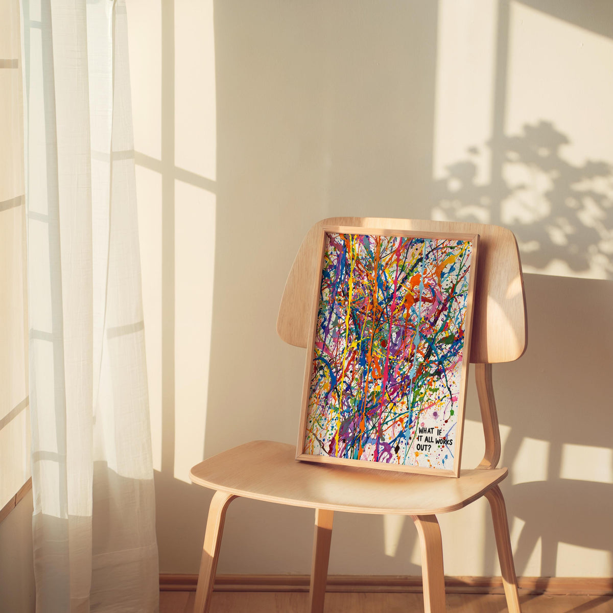 Abstract Paint Splatter Quote Poster, Inspirational Wall Art, What If It All Works Out Rainbow Decor, Dopamine Uplifting Typography Print