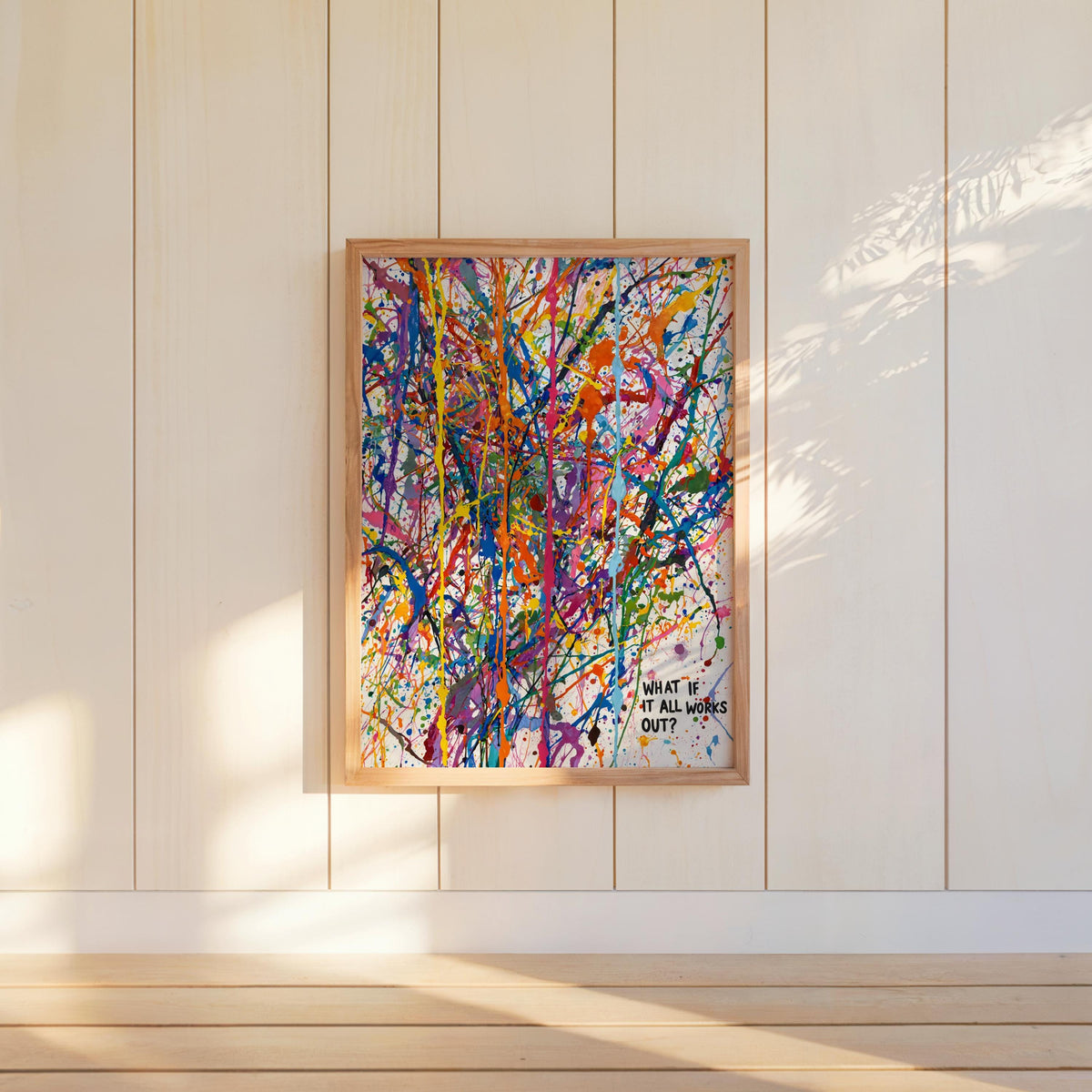 Abstract Paint Splatter Quote Poster, Inspirational Wall Art, What If It All Works Out Rainbow Decor, Dopamine Uplifting Typography Print