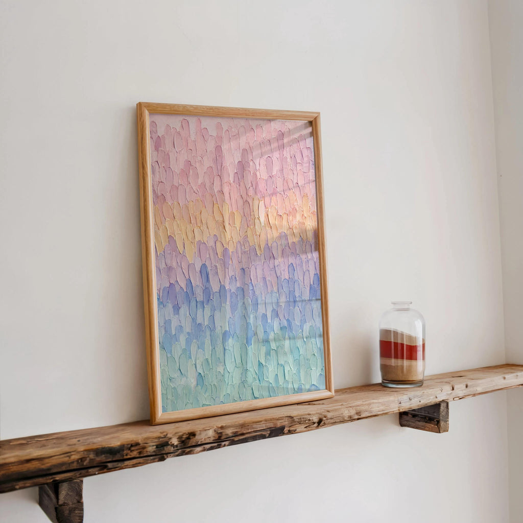 Pastel Impasto Abstract Waves, Long Stroke Textured Art, Soft Rainbow Gradient Print, Modern Minimalist Wall Decor, Line Grade Painting