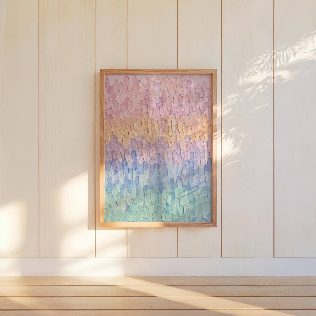 Pastel Impasto Abstract Waves, Long Stroke Textured Art, Soft Rainbow Gradient Print, Modern Minimalist Wall Decor, Line Grade Painting