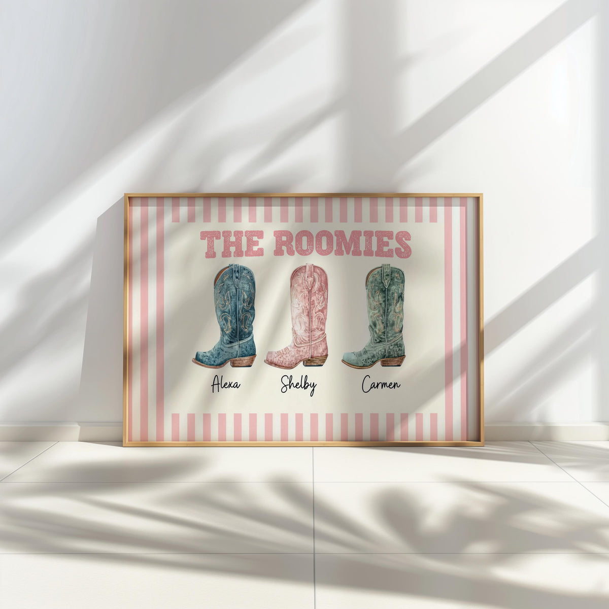 Custom Roommate Cowgirl Boot Wall Art, Personalized Western Nursery College Dorm Decor, Best Friend Cowboy Roomie Print, Girly Family Poster