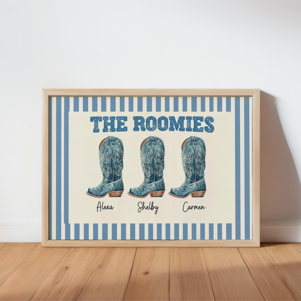 Custom Roommate Cowgirl Boot Wall Art, Personalized Western Nursery College Dorm Decor, Best Friend Cowboy Roomie Print, Girly Family Poster