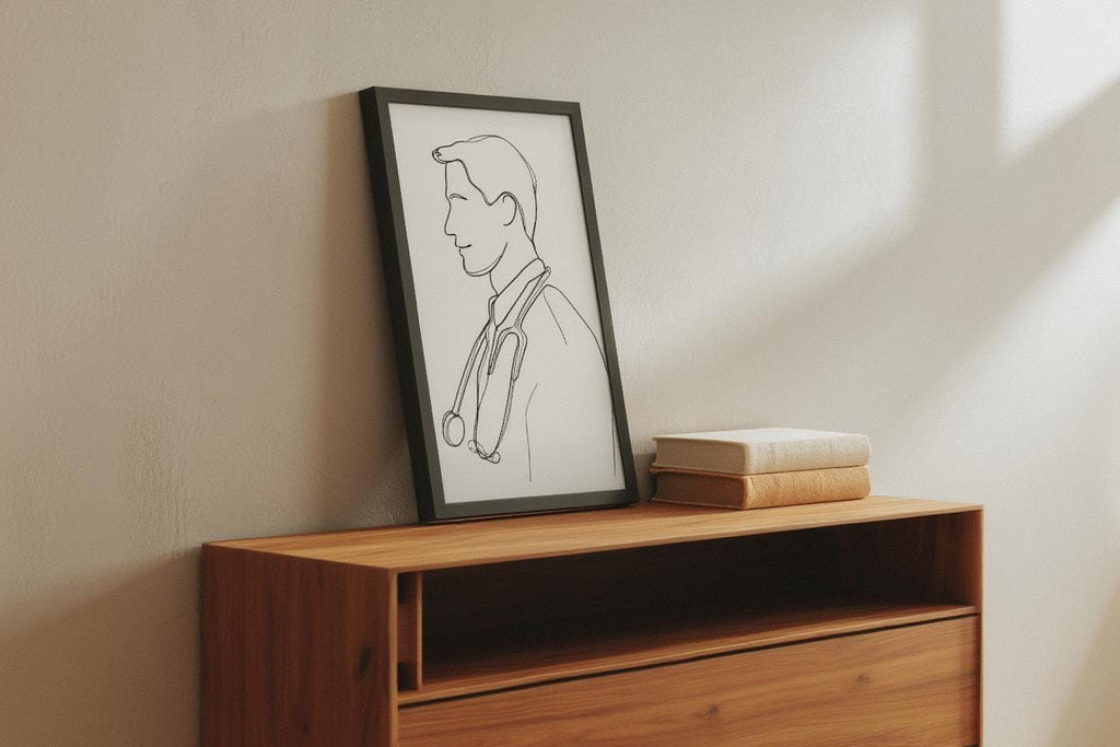 Doctor Line Art, Minimalist Male Physician Portrait, Modern Medical Office Decor, Nurse Clinic Wall Art, Graduation Gift, Stethoscope Print