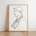 Doctor Line Art, Minimalist Male Physician Portrait, Modern Medical Office Decor, Nurse Clinic Wall Art, Graduation Gift, Stethoscope Print