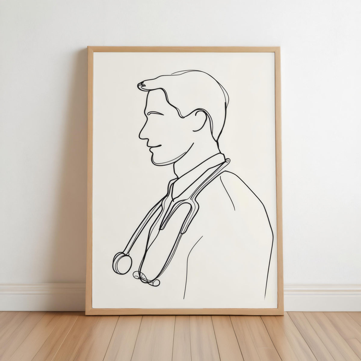 Doctor Line Art, Minimalist Male Physician Portrait, Modern Medical Office Decor, Nurse Clinic Wall Art, Graduation Gift, Stethoscope Print