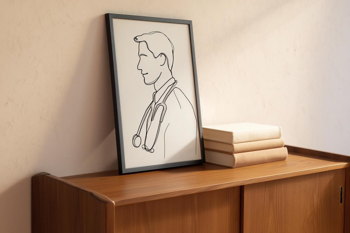 Doctor Line Art, Minimalist Male Physician Portrait, Modern Medical Office Decor, Nurse Clinic Wall Art, Graduation Gift, Stethoscope Print