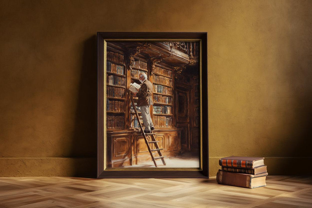 Library Oil Painting, Moody Dark Academia Wall Art, Book Lover Gift, Vintage Study Print, Librarian Home Office Decor, Bibliophile Poster