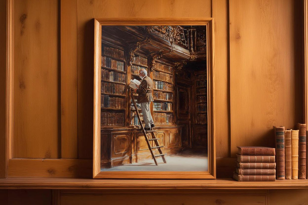 Library Oil Painting, Moody Dark Academia Wall Art, Book Lover Gift, Vintage Study Print, Librarian Home Office Decor, Bibliophile Poster