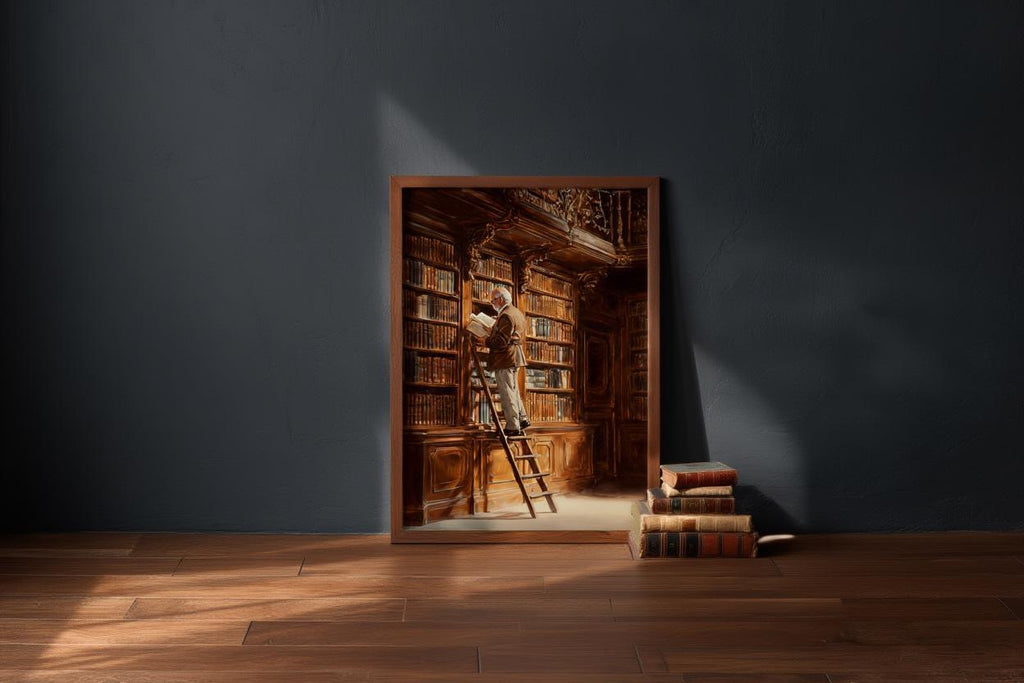 Library Oil Painting, Moody Dark Academia Wall Art, Book Lover Gift, Vintage Study Print, Librarian Home Office Decor, Bibliophile Poster