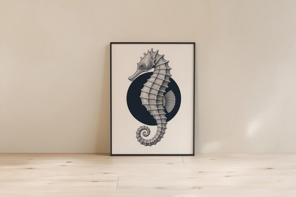 Seahorse Line Art, Minimalist Japanese Ocean Wall Decor, Modern Nautical Print, Ink Illustration Marine Poster, Japandi Sea Life Gift