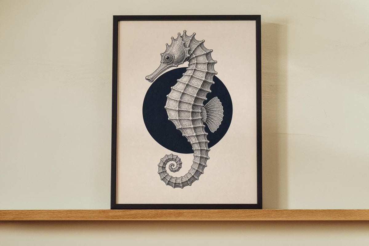 Seahorse Line Art, Minimalist Japanese Ocean Wall Decor, Modern Nautical Print, Ink Illustration Marine Poster, Japandi Sea Life Gift