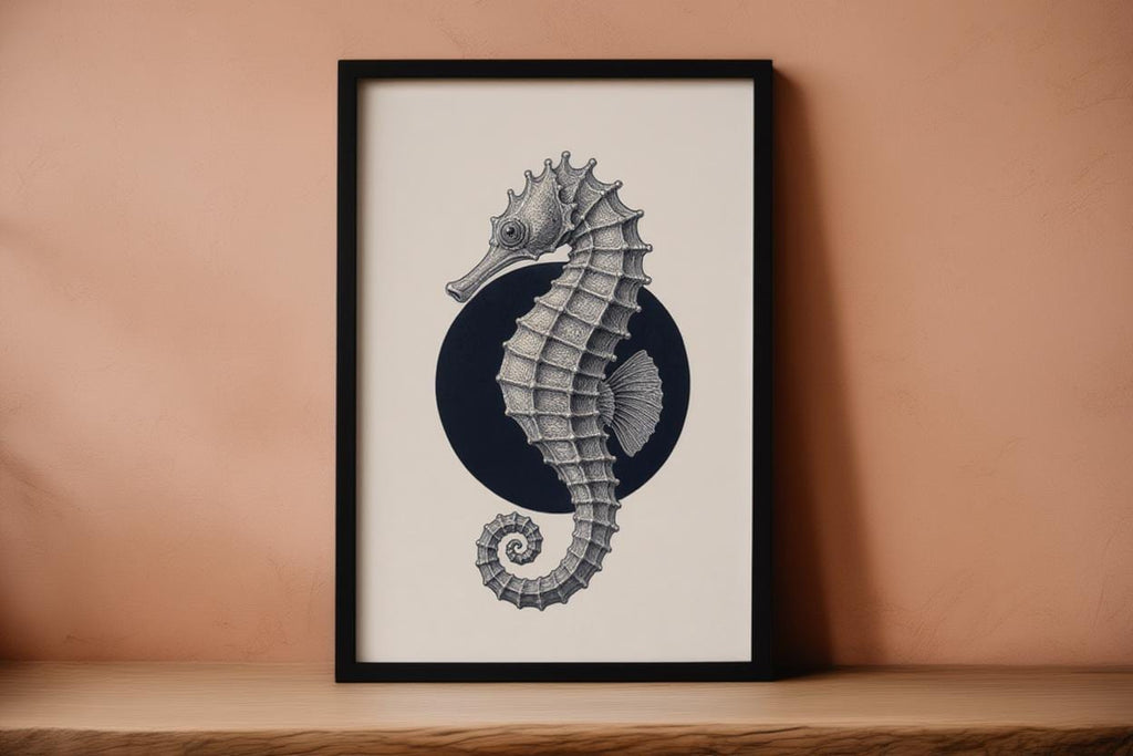 Seahorse Line Art, Minimalist Japanese Ocean Wall Decor, Modern Nautical Print, Ink Illustration Marine Poster, Japandi Sea Life Gift