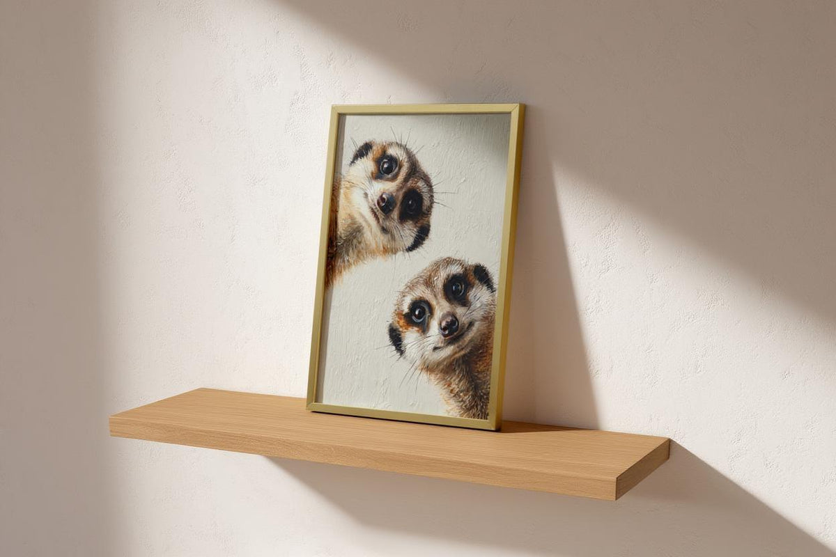 Meerkats Painting, Whimsical Curious Animal Print, Modern Safari Nursery Decor, Playful Wildlife Fine Art, Cute Funny African Pet Portrait