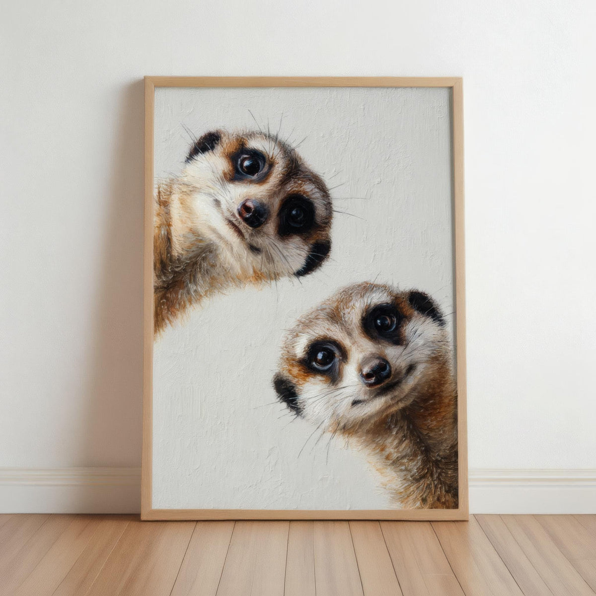 Meerkats Painting, Whimsical Curious Animal Print, Modern Safari Nursery Decor, Playful Wildlife Fine Art, Cute Funny African Pet Portrait