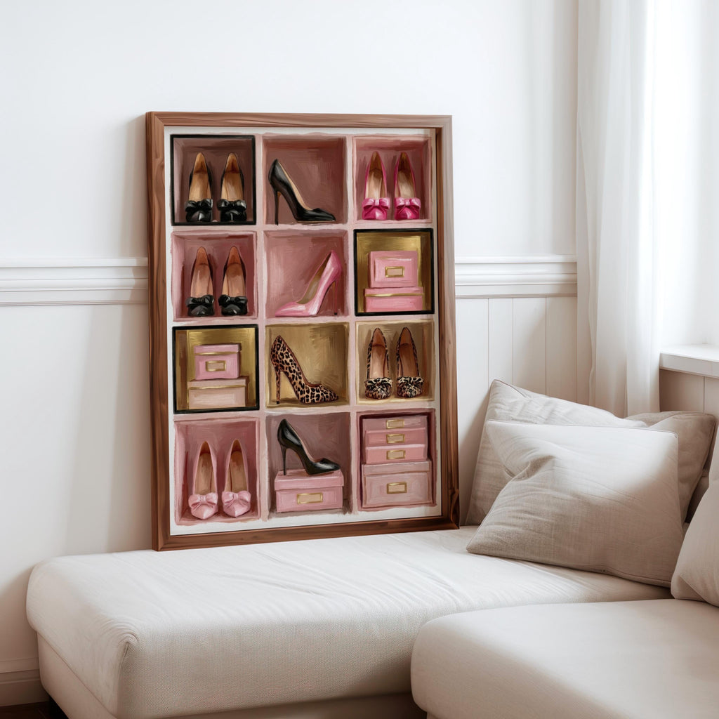 Leopard High Heel Pump Wall Art, Dressing Room Print, Girly Cheetah Shoes Painting, Pink Gold Chic Fashion Poster, Girly Stiletto Decor
