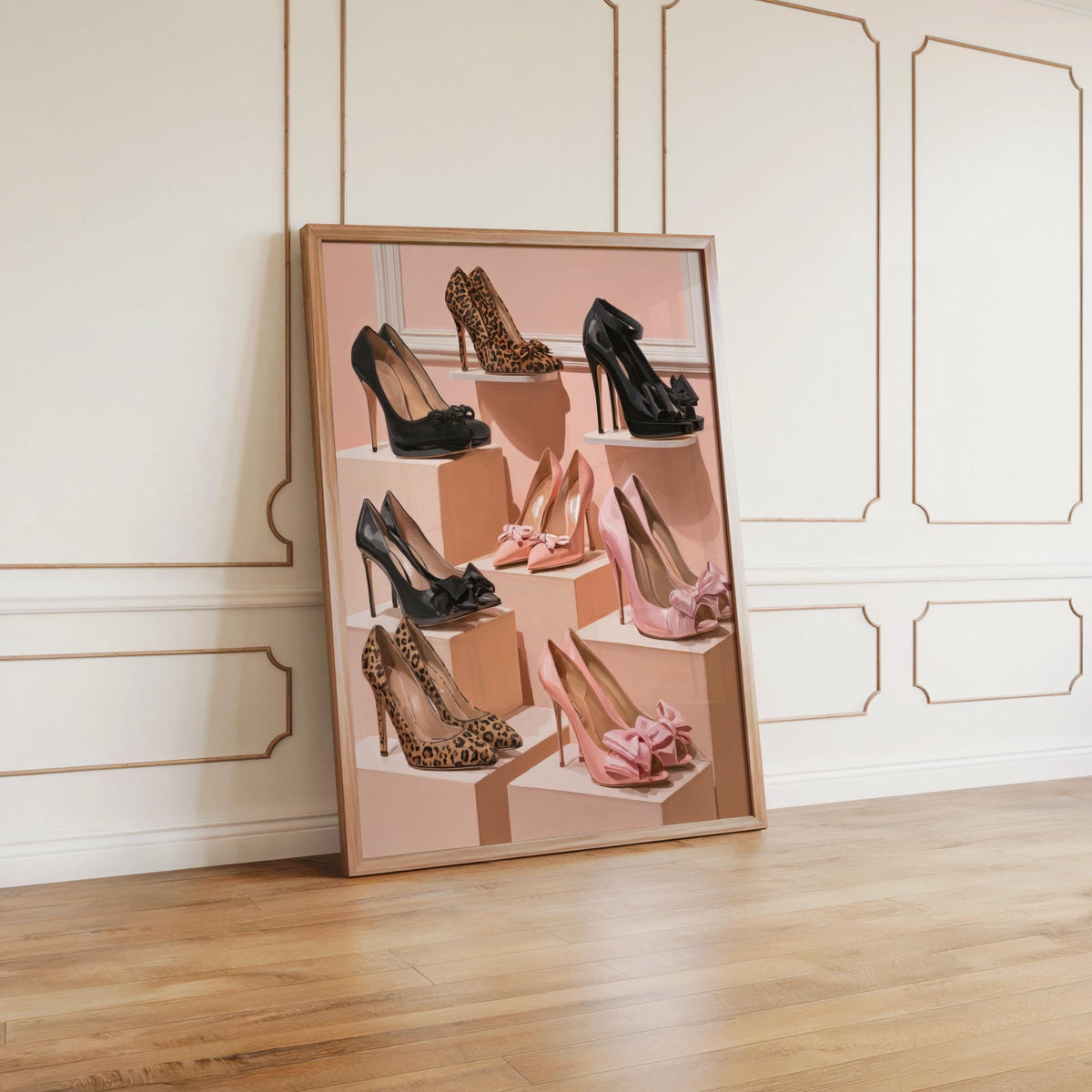 High Heel Shoe Wall Art, Luxury Fashion Print, Pastel Pink Pumps Walk In Closet Poster, Coquette Stiletto Illustration, Chic Cheetah Decor