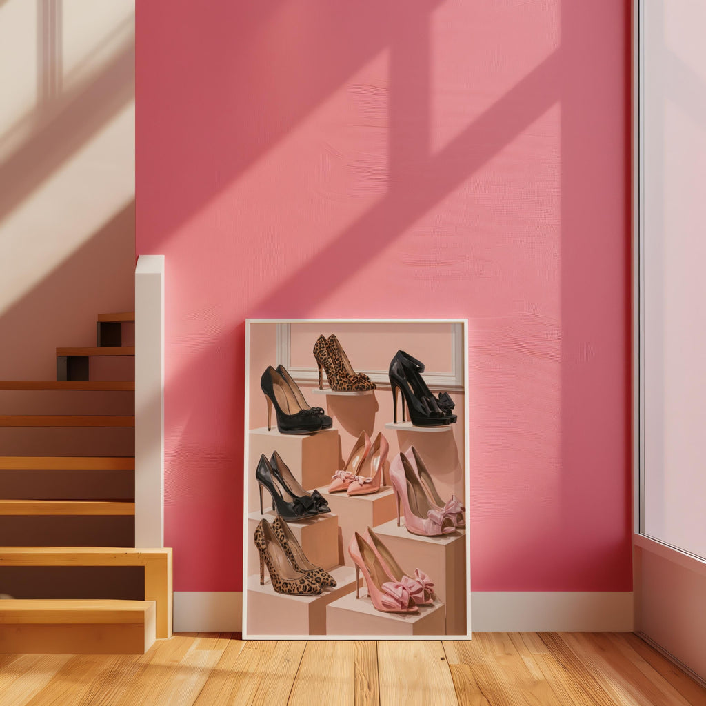 High Heel Shoe Wall Art, Luxury Fashion Print, Pastel Pink Pumps Walk In Closet Poster, Coquette Stiletto Illustration, Chic Cheetah Decor