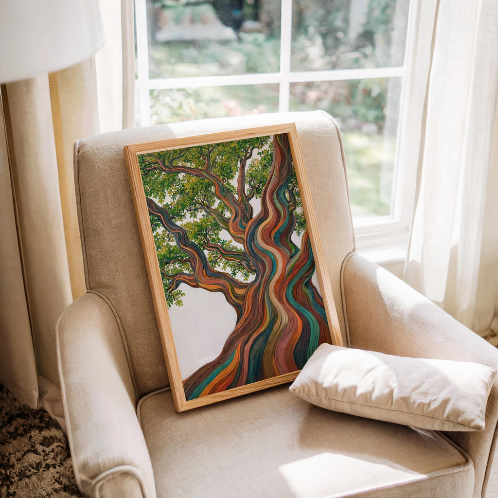 Rainbow Eucalyptus Tree Art Print, Psychedelic Forest Botanical Poster