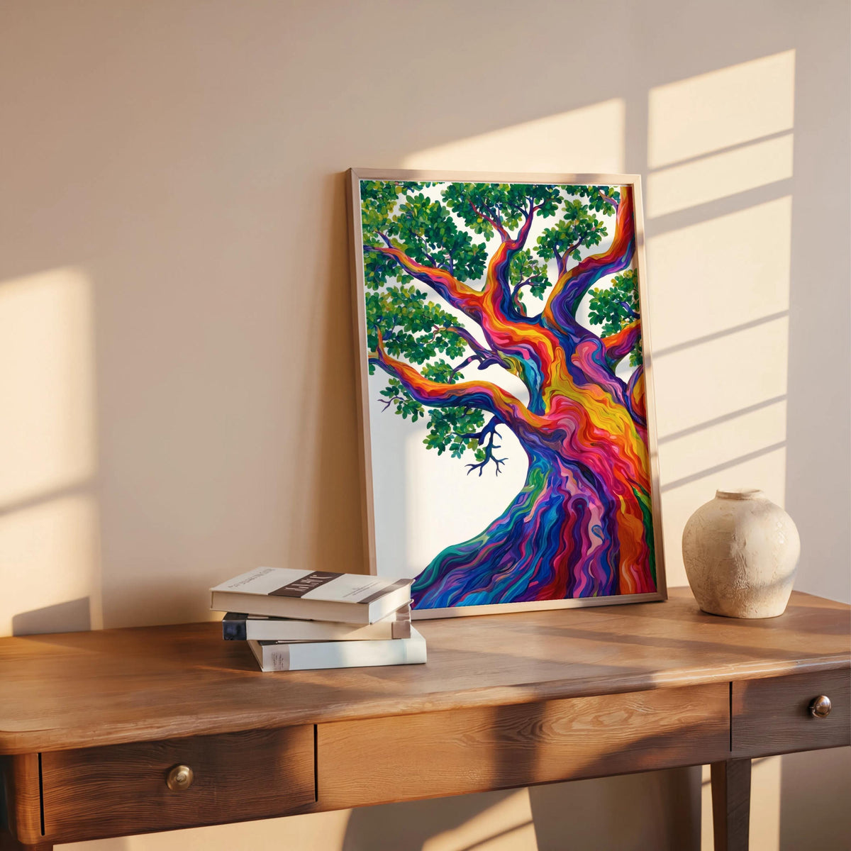Rainbow Tree Art, Colorful Abstract Japanese Pine Tree Poster, Contemporary Nature Print, Bold Eclectic Maximalist Decor, Trippy Wall Art