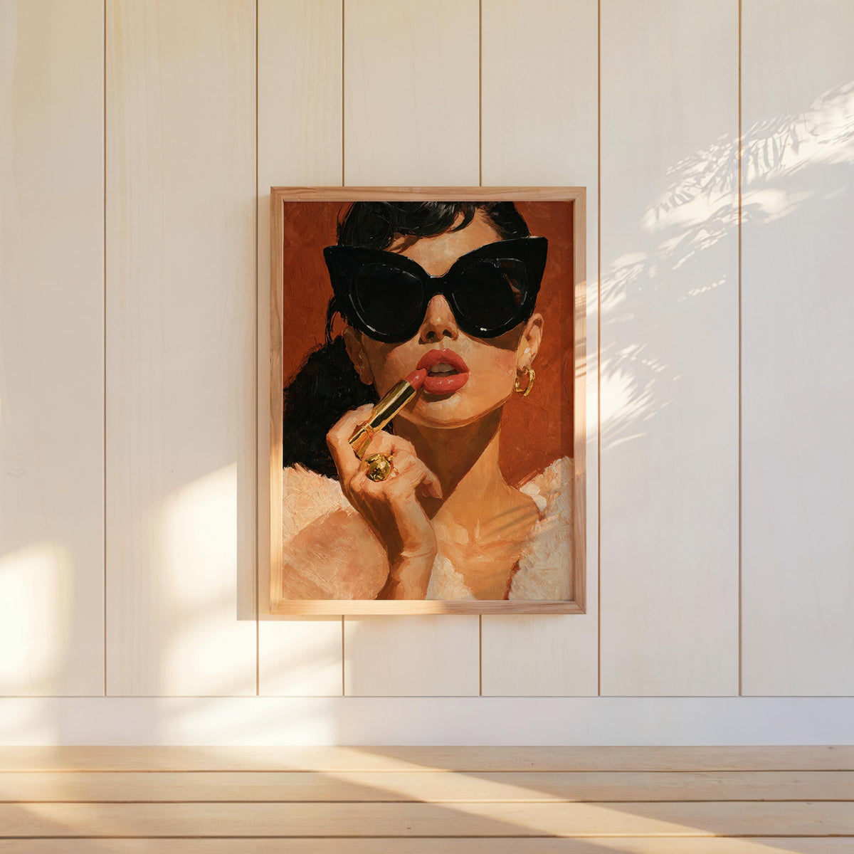 Retro Lipstick Poster, Woman Fashion Print, Vintage Girl & Sunglasses Painting, Dressing Room Wall Art, Fashionista Pop Art, Glam Gift Decor