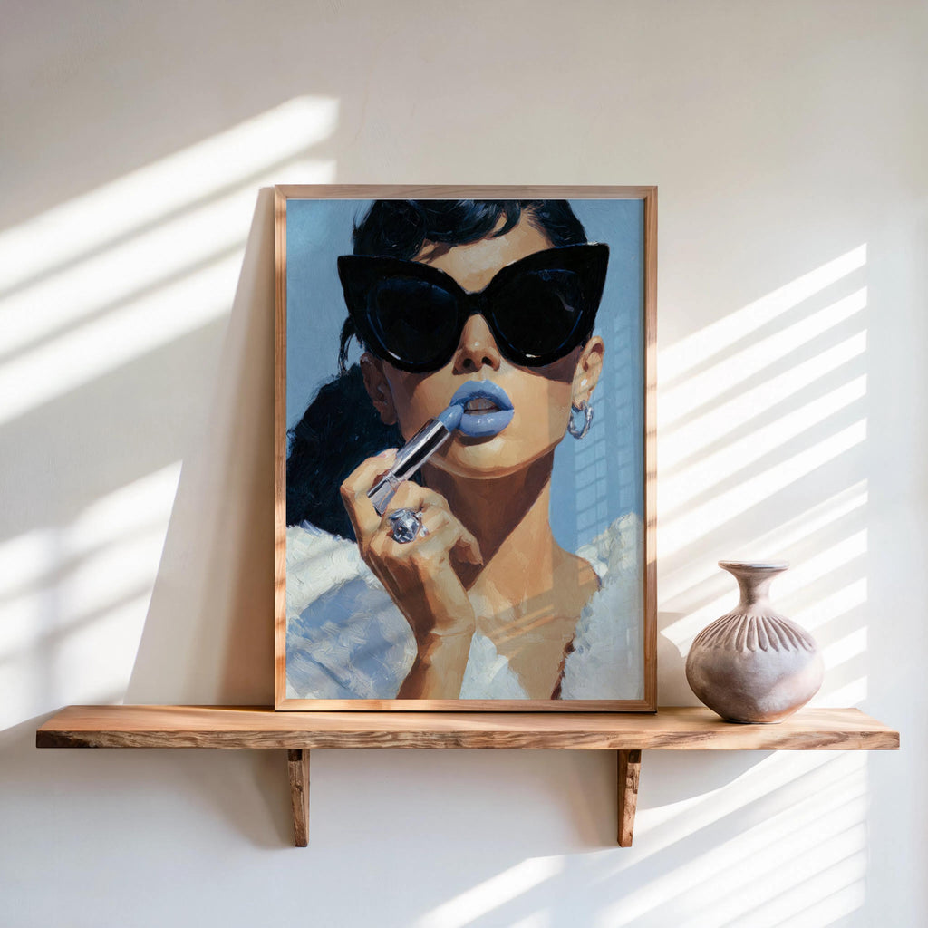 Retro Lipstick Poster, Woman Fashion Print, Vintage Girl & Sunglasses Painting, Dressing Room Wall Art, Fashionista Pop Art, Glam Gift Decor