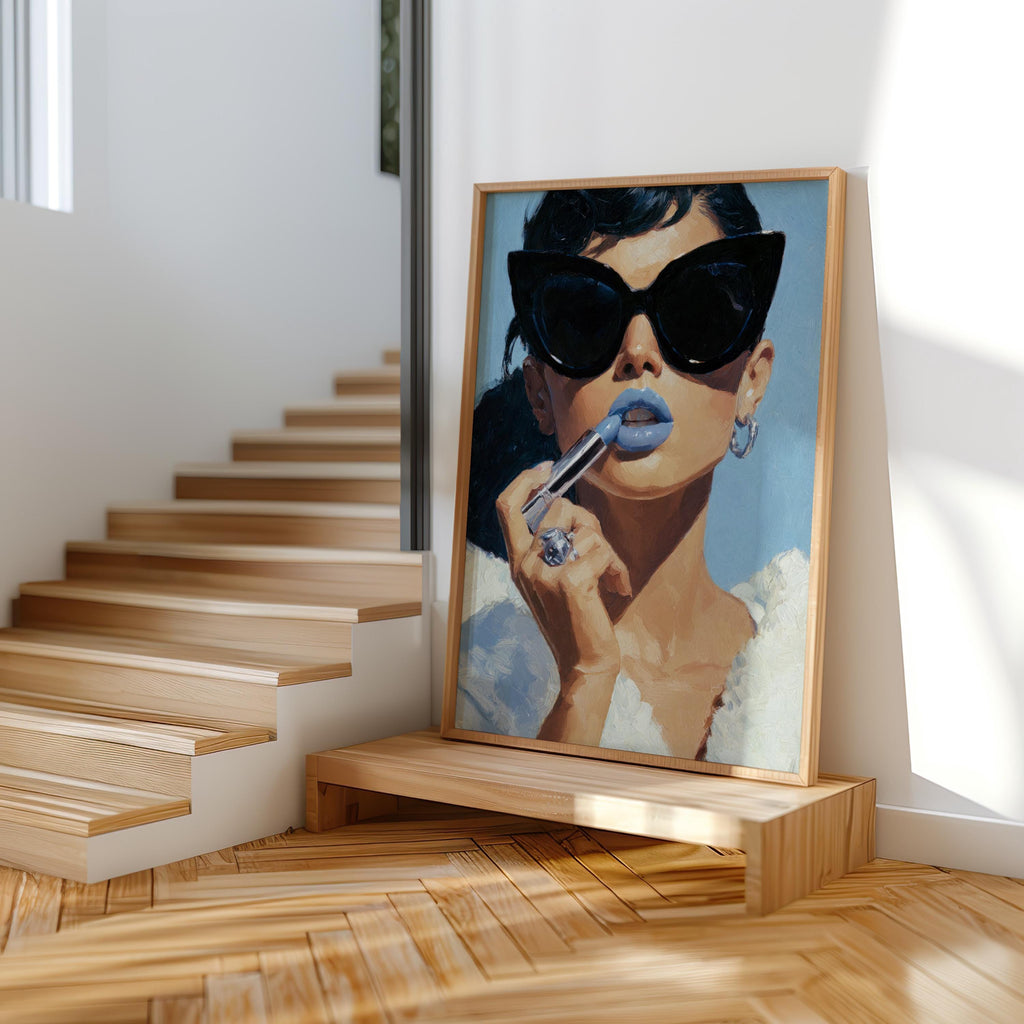 Retro Lipstick Poster, Woman Fashion Print, Vintage Girl & Sunglasses Painting, Dressing Room Wall Art, Fashionista Pop Art, Glam Gift Decor