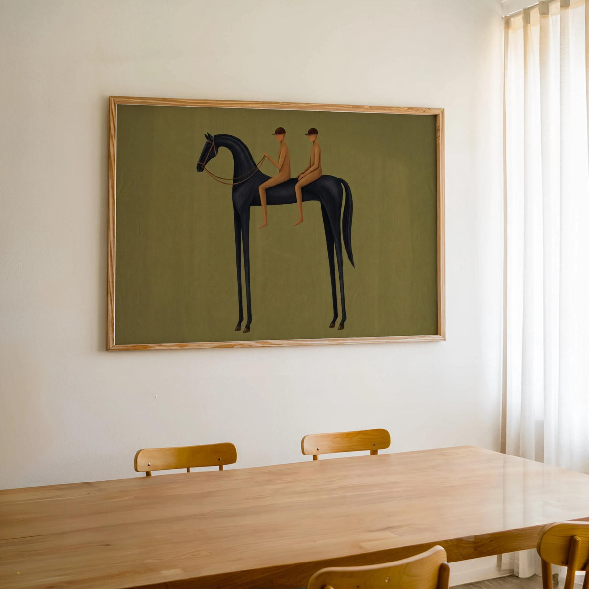 Surreal Horse & Rider Wall Art, Abstract Equestrian Print, Ranch Home Decor Mid Century Vintage Western Poster, Minimal Horizontal Painting