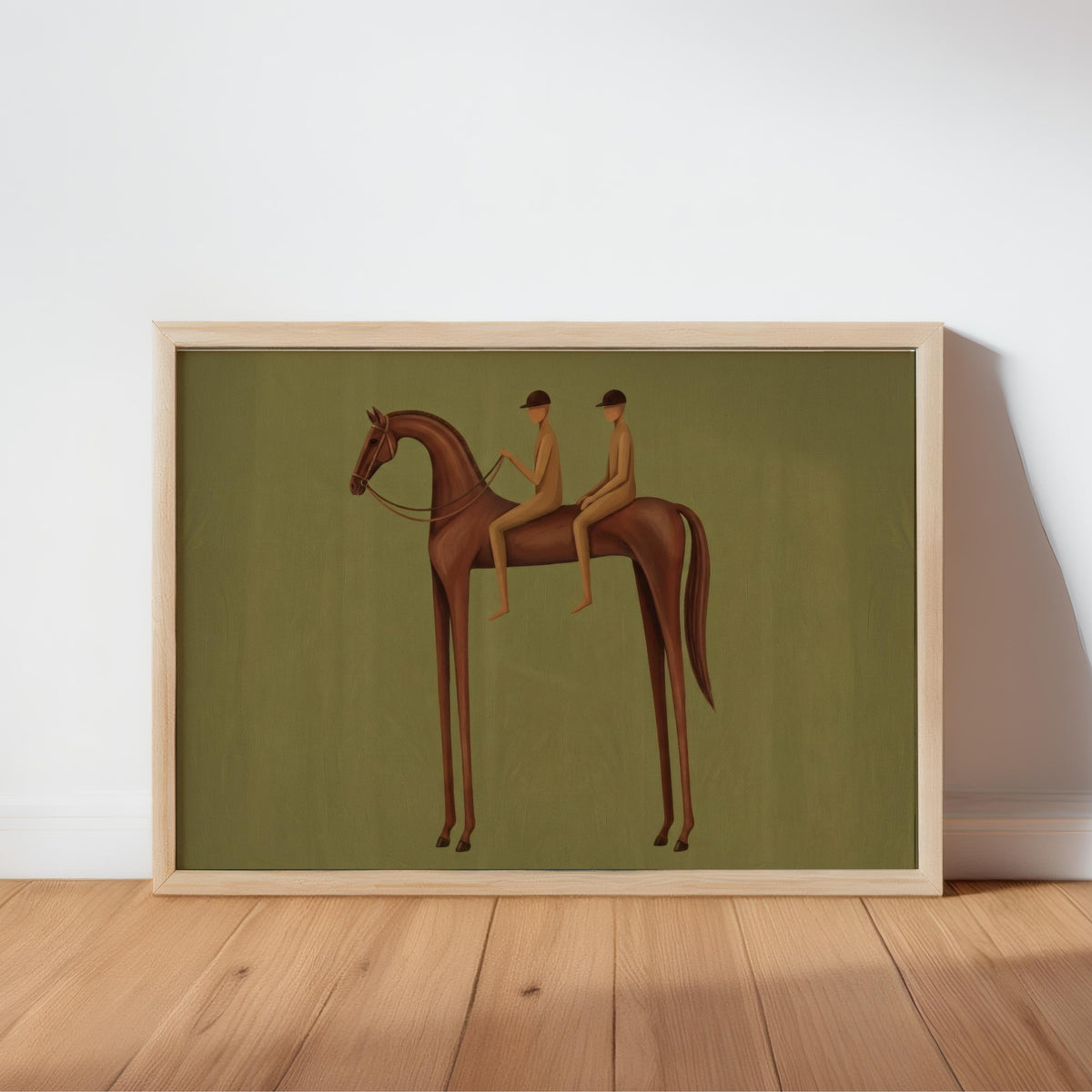 Surreal Horse & Rider Wall Art, Abstract Equestrian Print, Ranch Home Decor Mid Century Vintage Western Poster, Minimal Horizontal Painting