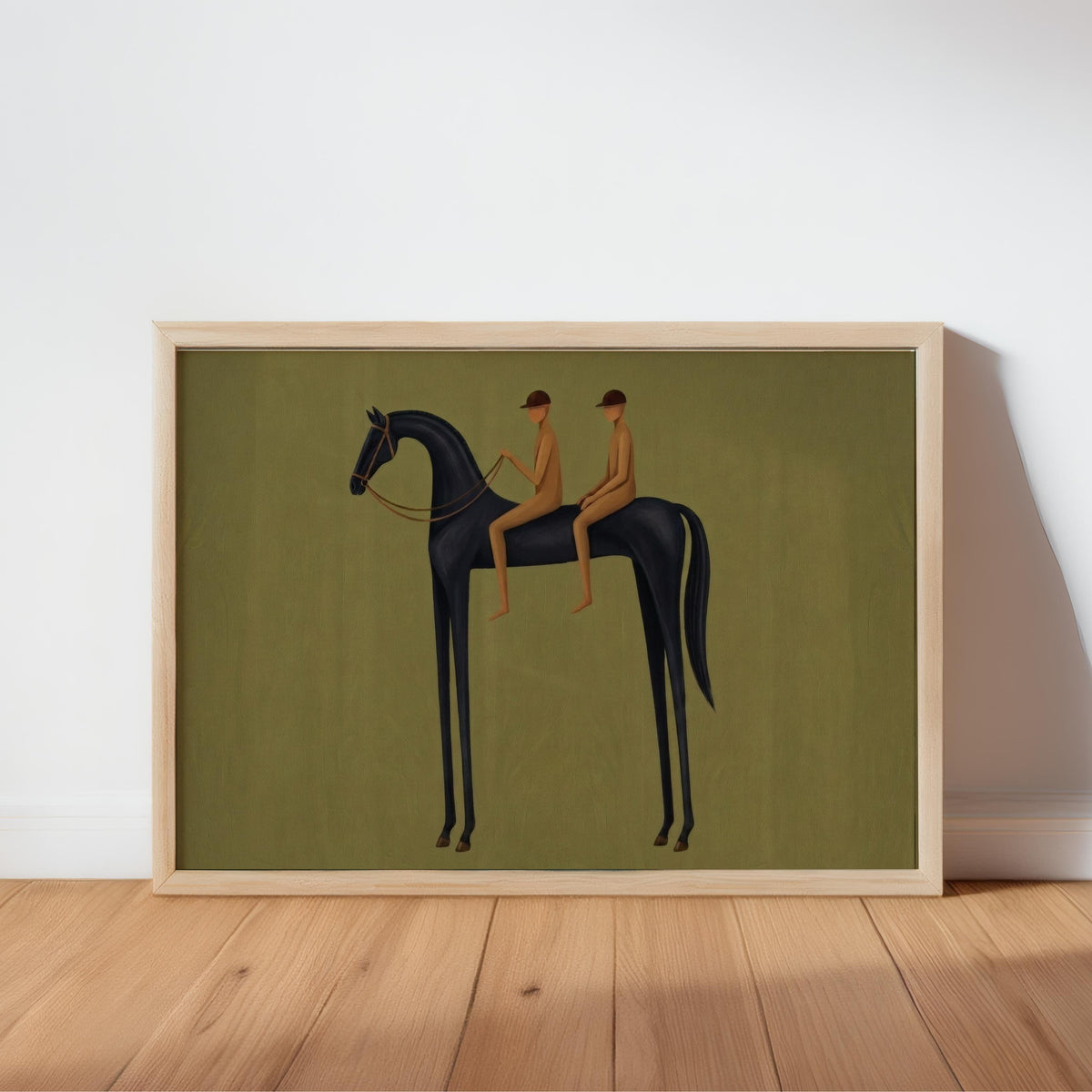 Surreal Horse & Rider Wall Art, Abstract Equestrian Print, Ranch Home Decor Mid Century Vintage Western Poster, Minimal Horizontal Painting