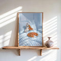 Duck Eating Pizza in Bed Art Print, Funny Bird Bedroom Poster, Whimsical Farm Animal Illustration, Quirky Goose Cottagecore Kitchen Decor