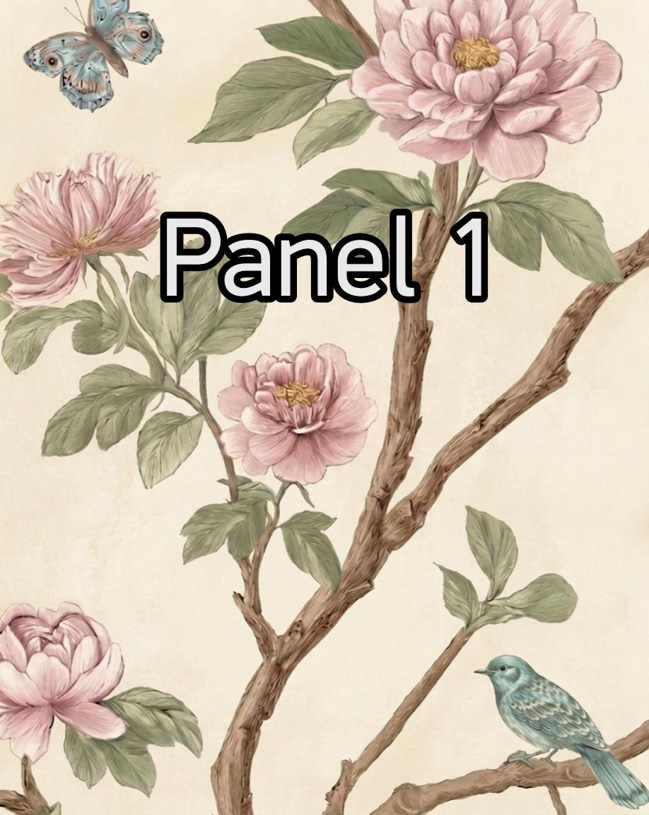 Neutral Chinoiserie Set of 2, Beige Pastel Floral Birds Print, Chinese Wallpaper, Retro Coquette Wall Art, Light Botanical Tapestry Painting