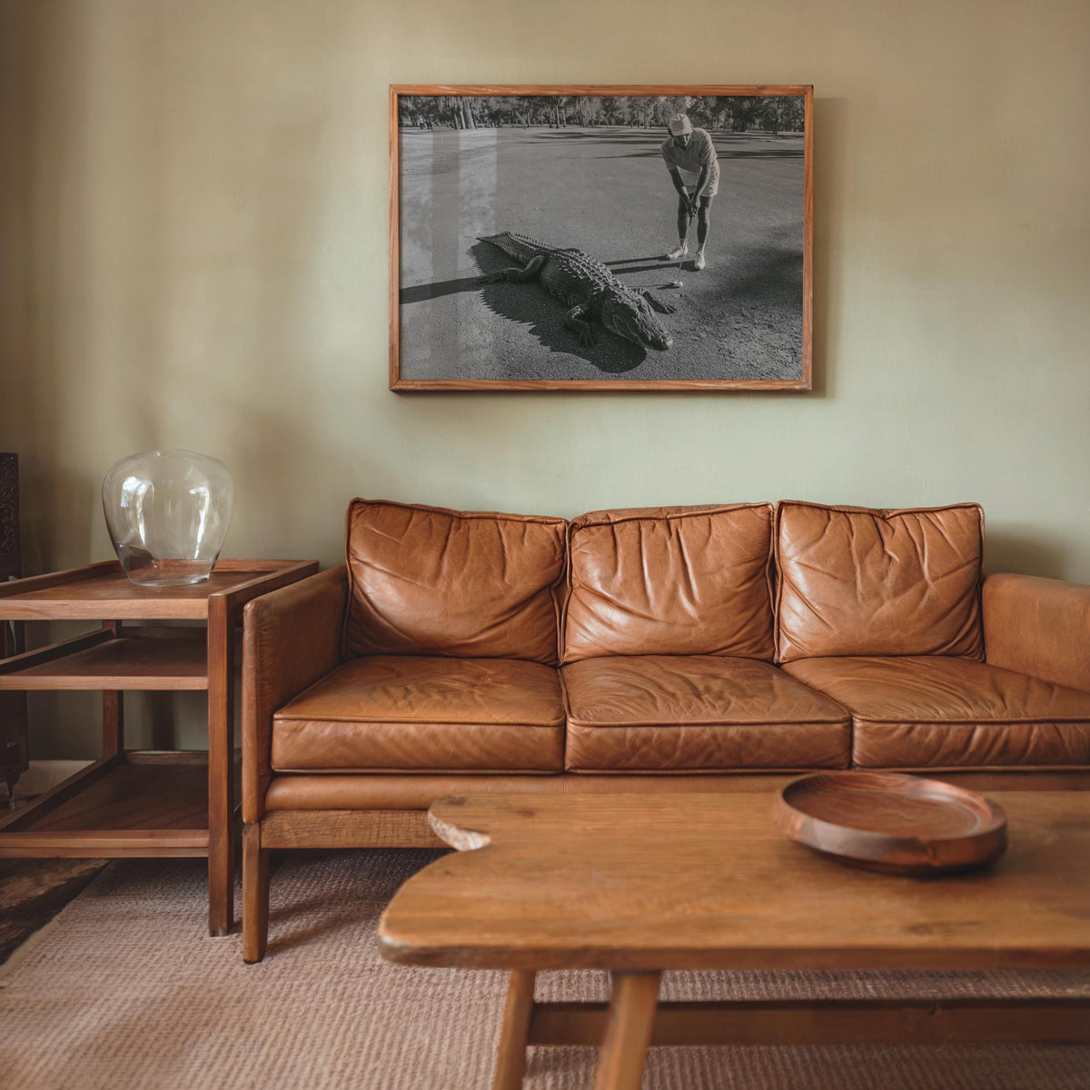 Funny Alligator Golf Wall Art, Vintage Photography Print, Father Sports Gift, Black White Decor, Retro Fairway Poster, Mid Century Photo