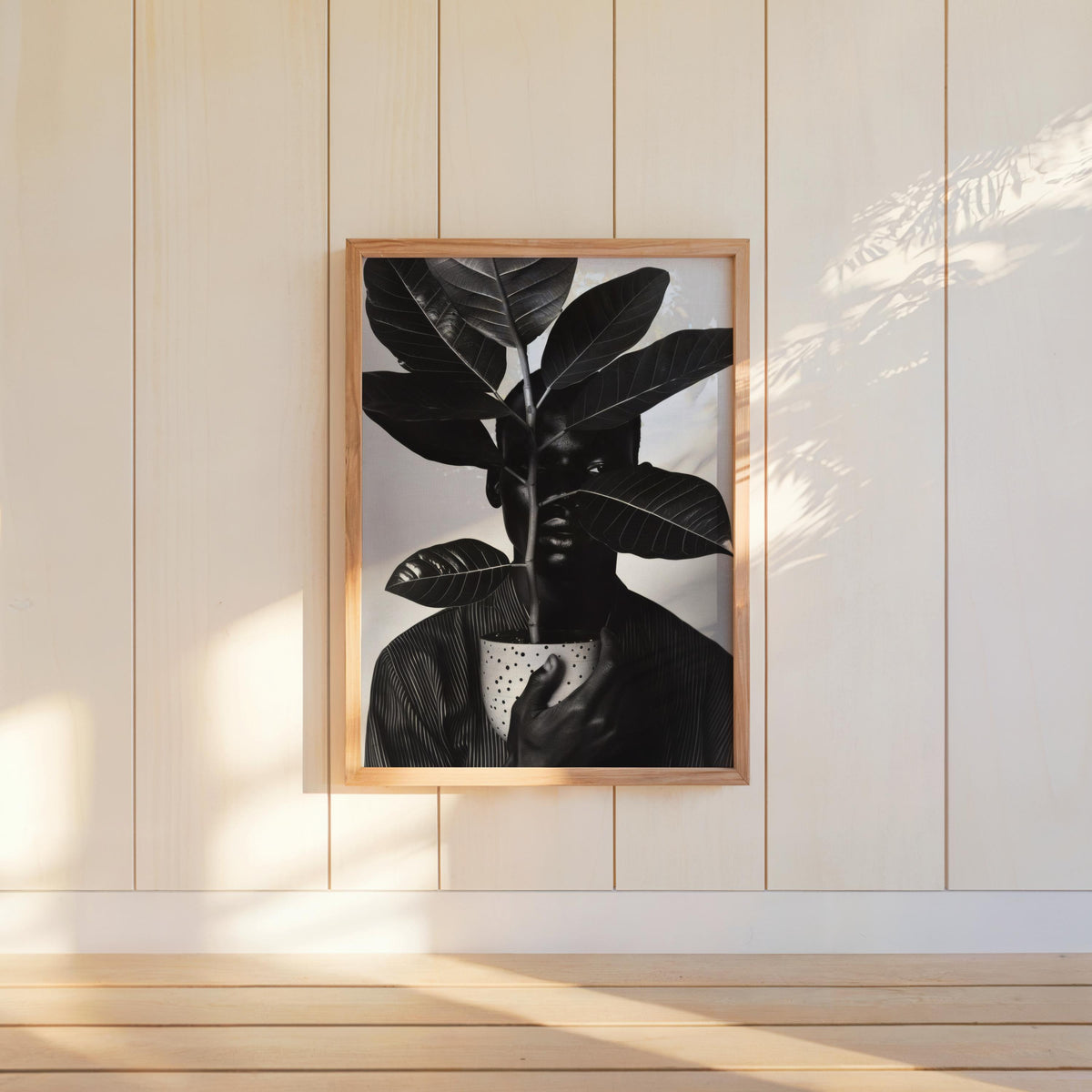 Black Man Plant Wall Art, Afrocentric Botanical Portrait, Black & White Decor, African American Pride, Plant Lover Decor, Realistic Digital