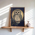 Japanese Owl Woodblock Print, Ukiyo-e Bird Nature Poster, Japandi Zen Wildlife Art