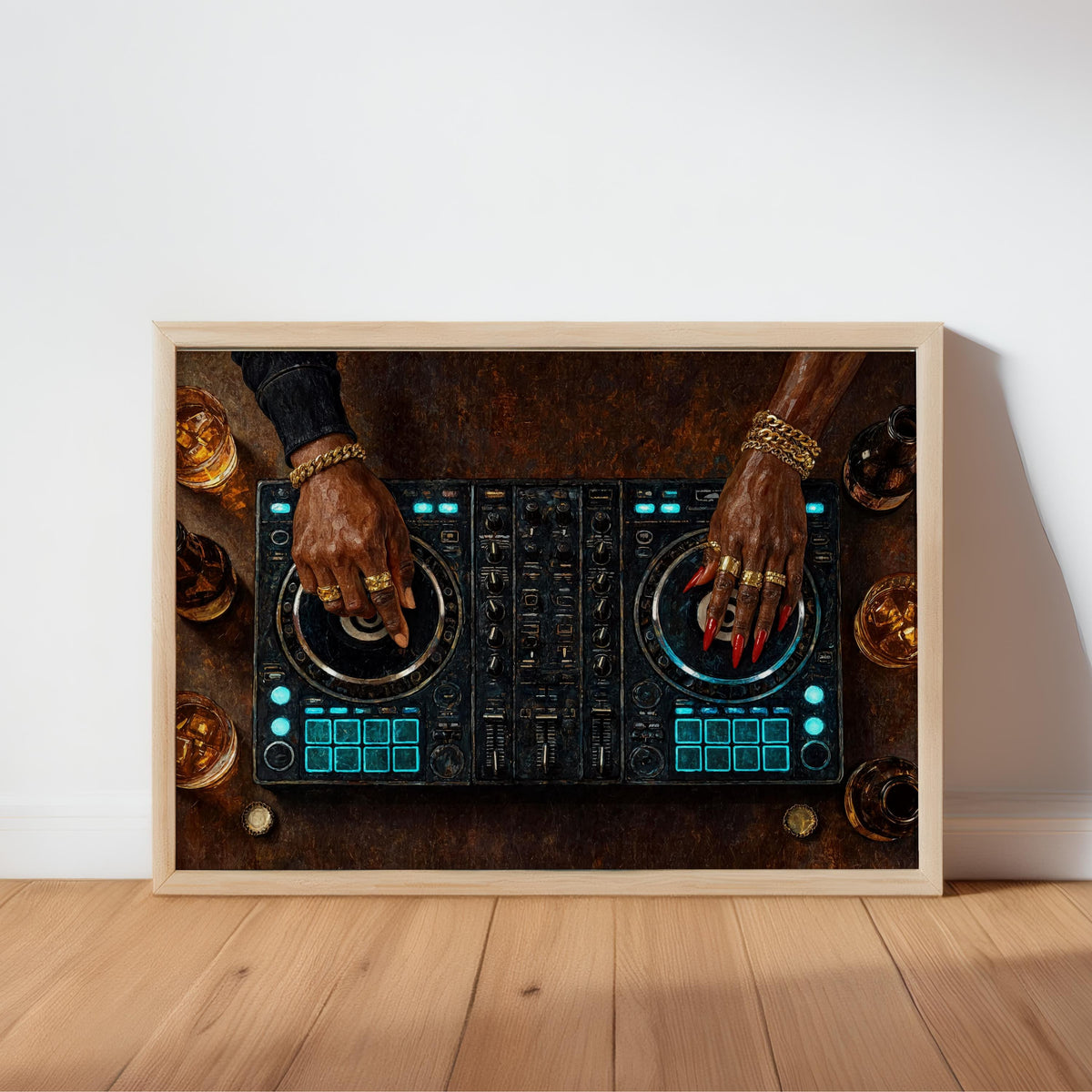 Black Woman & Man DJ Wall Art, Turntable Music Producer Print, Electronic Studio Decor, Nightclub Panel, Audiophile Poster, Music Room Sign