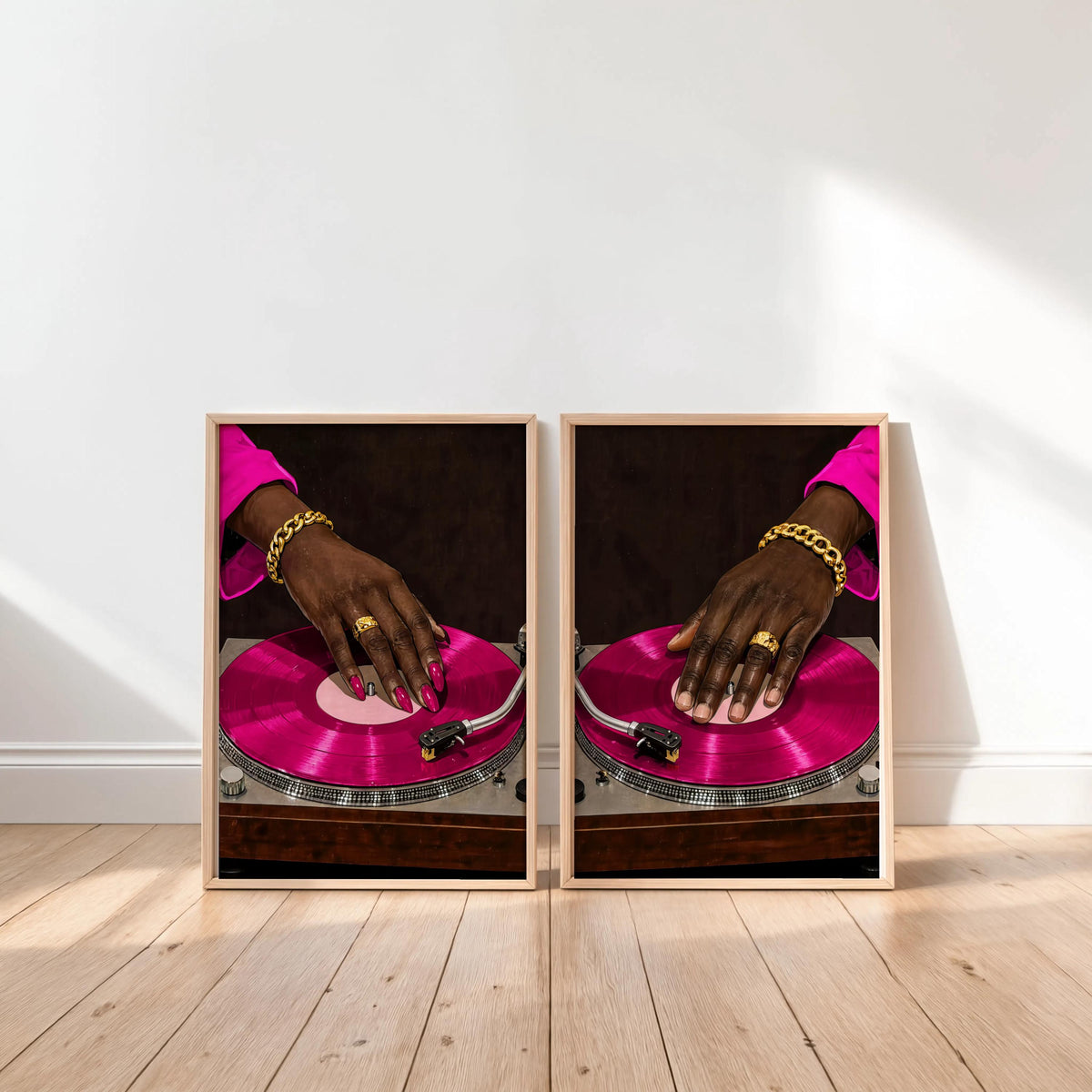 Vinyl Record Player Art Set of 2: Black Woman & Man Hands Print, Modern Music Studio Wall Art, Stylish Afrocentric African DJ Soul Poster