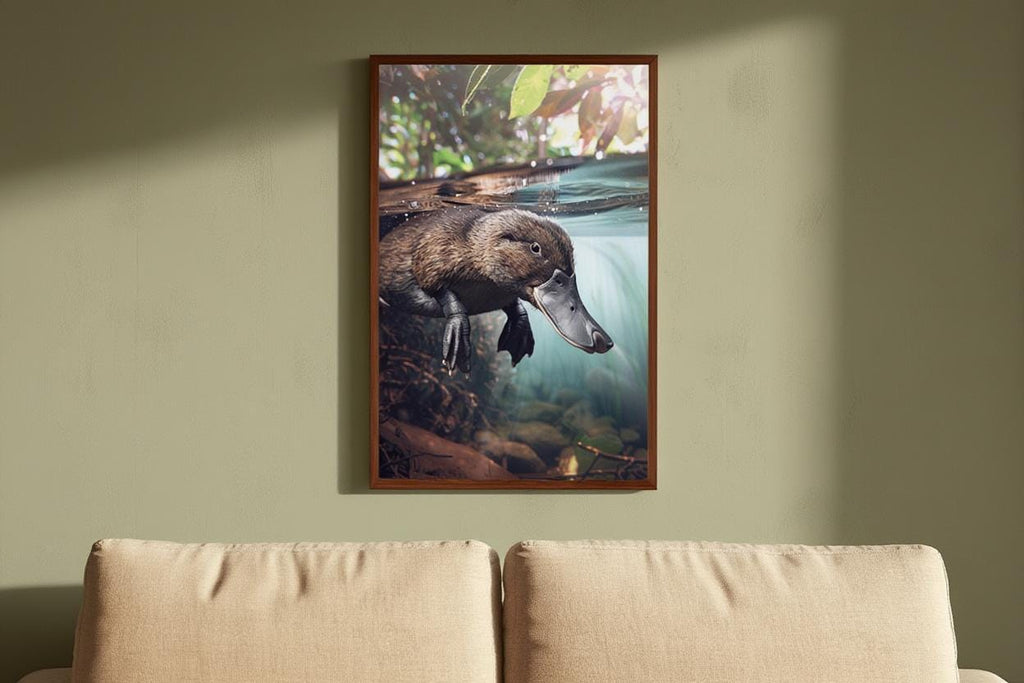 Swimming Platypus Watercolor Painting - Australian Nature Nursery Print - Adventure Themed Kids Room Decor - Realistic Wildlife Animal Gift