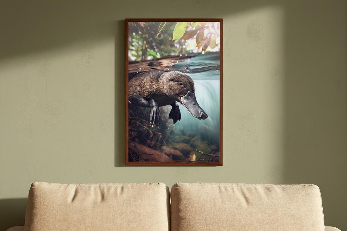 Swimming Platypus Watercolor Painting - Australian Nature Nursery Print - Adventure Themed Kids Room Decor - Realistic Wildlife Animal Gift