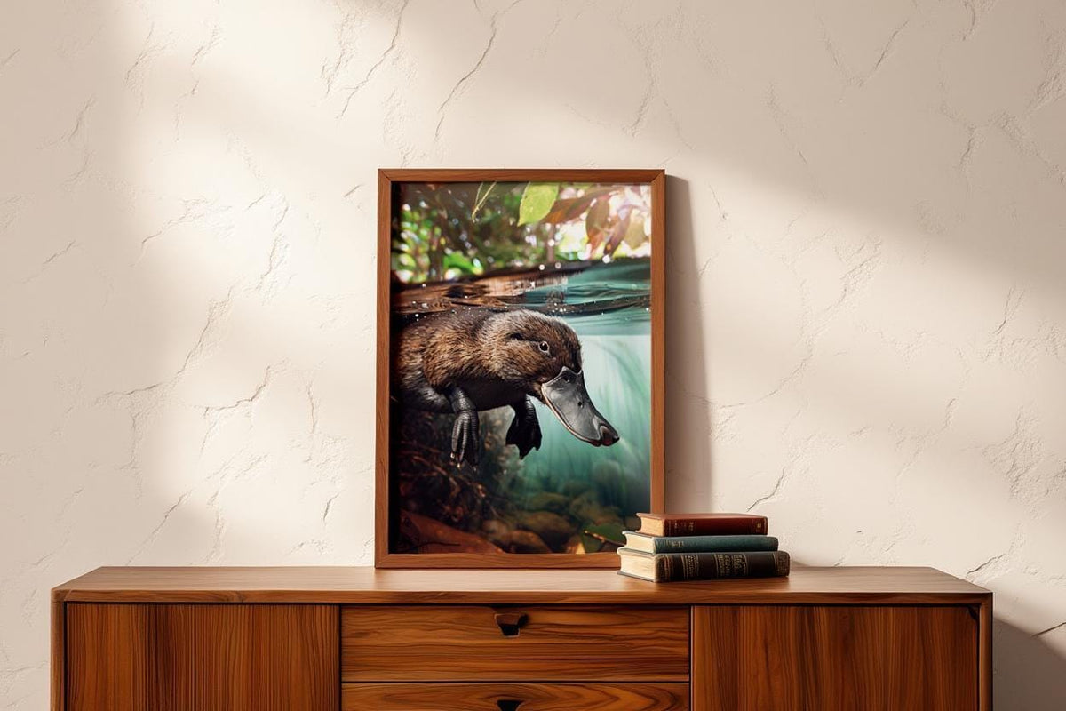 Swimming Platypus Watercolor Painting - Australian Nature Nursery Print - Adventure Themed Kids Room Decor - Realistic Wildlife Animal Gift