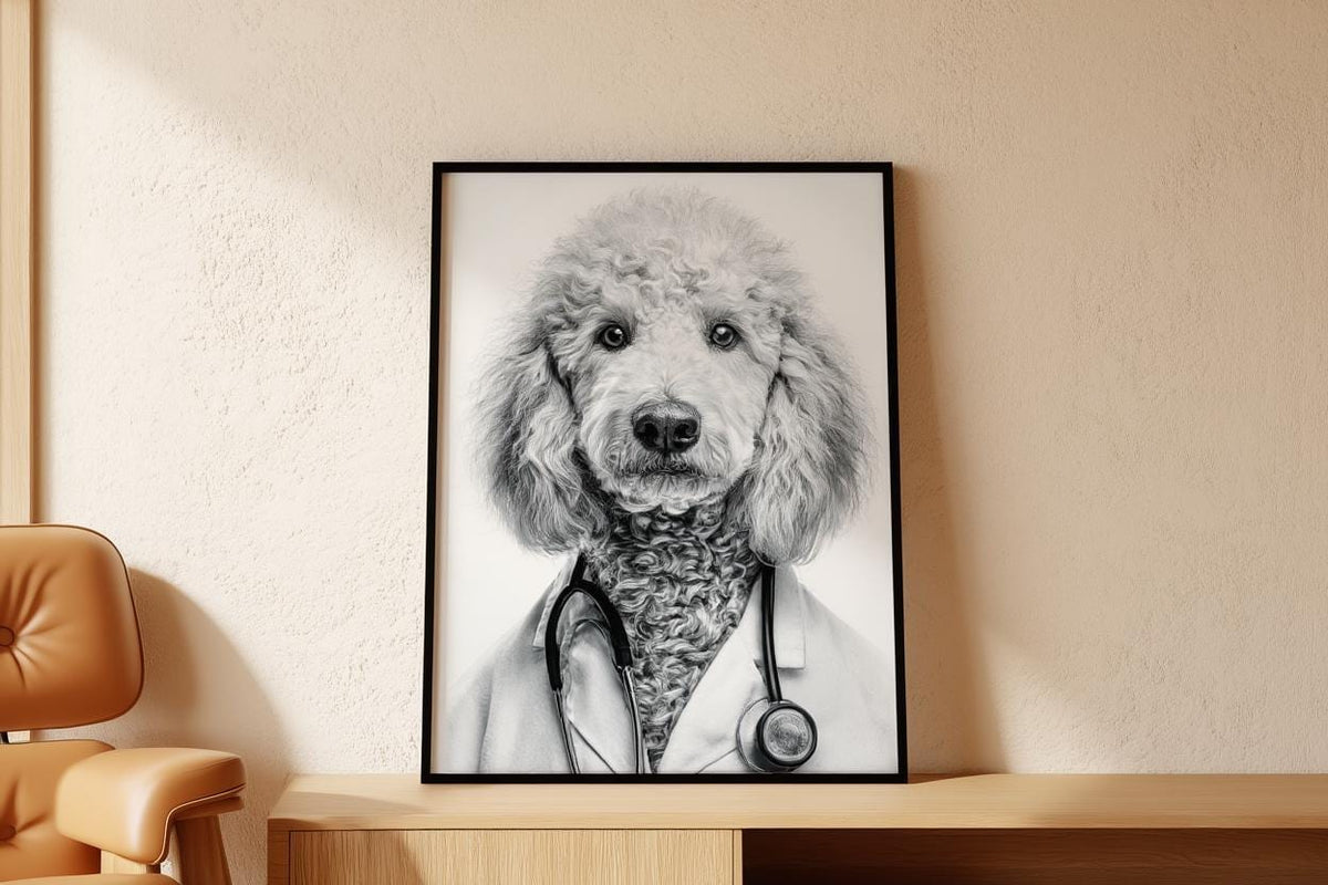 Doctor Dog Portrait, Veterinary Clinic Decor, Medical Office Poster, Funny Pet Wall Art, Veterinarian Gift, Animal Nurse Decoration, Printed