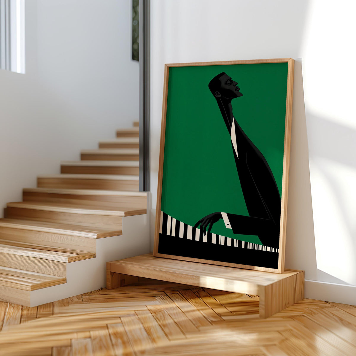 Jazz Piano Art Print, Minimalist Black Man Musician Illustration, Modern Music Wall Decor, Abstract Pianist Poster, Mid Century Afrocentric