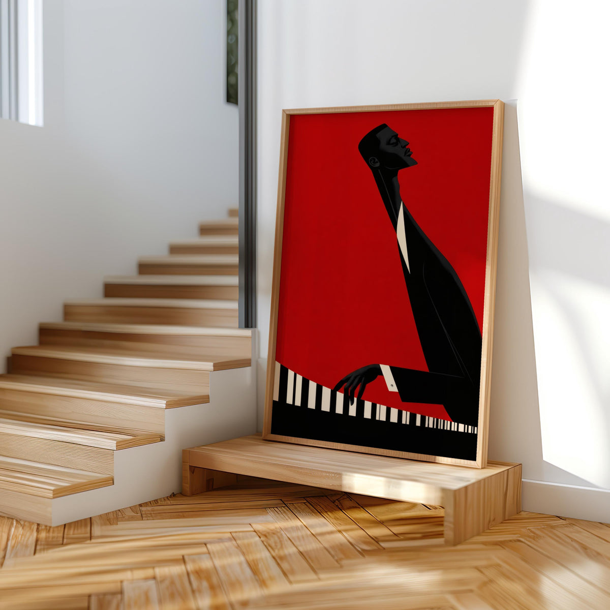 Jazz Piano Art Print, Minimalist Black Man Musician Illustration, Modern Music Wall Decor, Abstract Pianist Poster, Mid Century Afrocentric