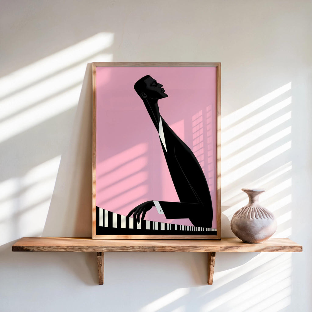 Jazz Piano Art Print, Minimalist Black Man Musician Illustration, Modern Music Wall Decor, Abstract Pianist Poster, Mid Century Afrocentric