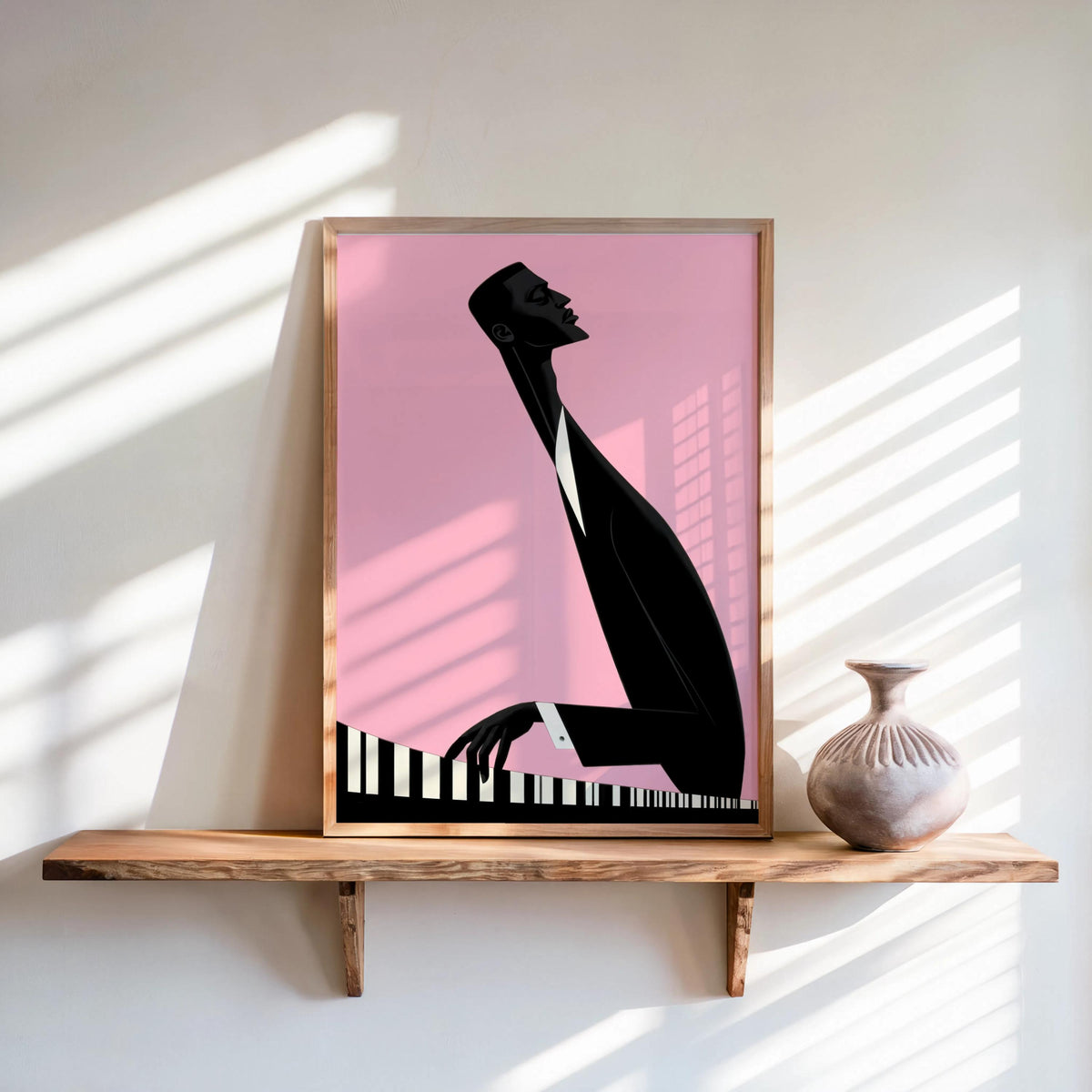 Jazz Piano Art Print, Minimalist Black Man Musician Illustration, Modern Music Wall Decor, Abstract Pianist Poster, Mid Century Afrocentric