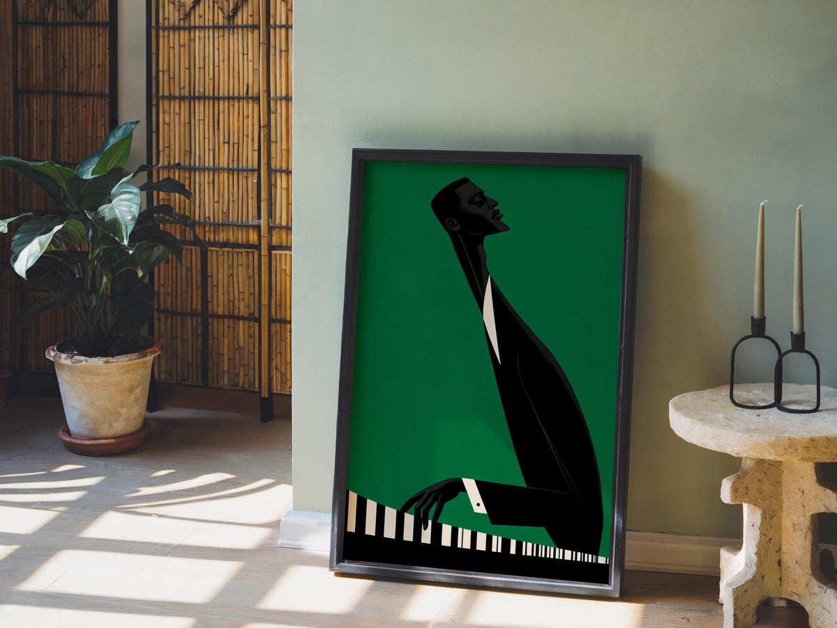 Jazz Piano Art Print, Minimalist Black Man Musician Illustration, Modern Music Wall Decor, Abstract Pianist Poster, Mid Century Afrocentric