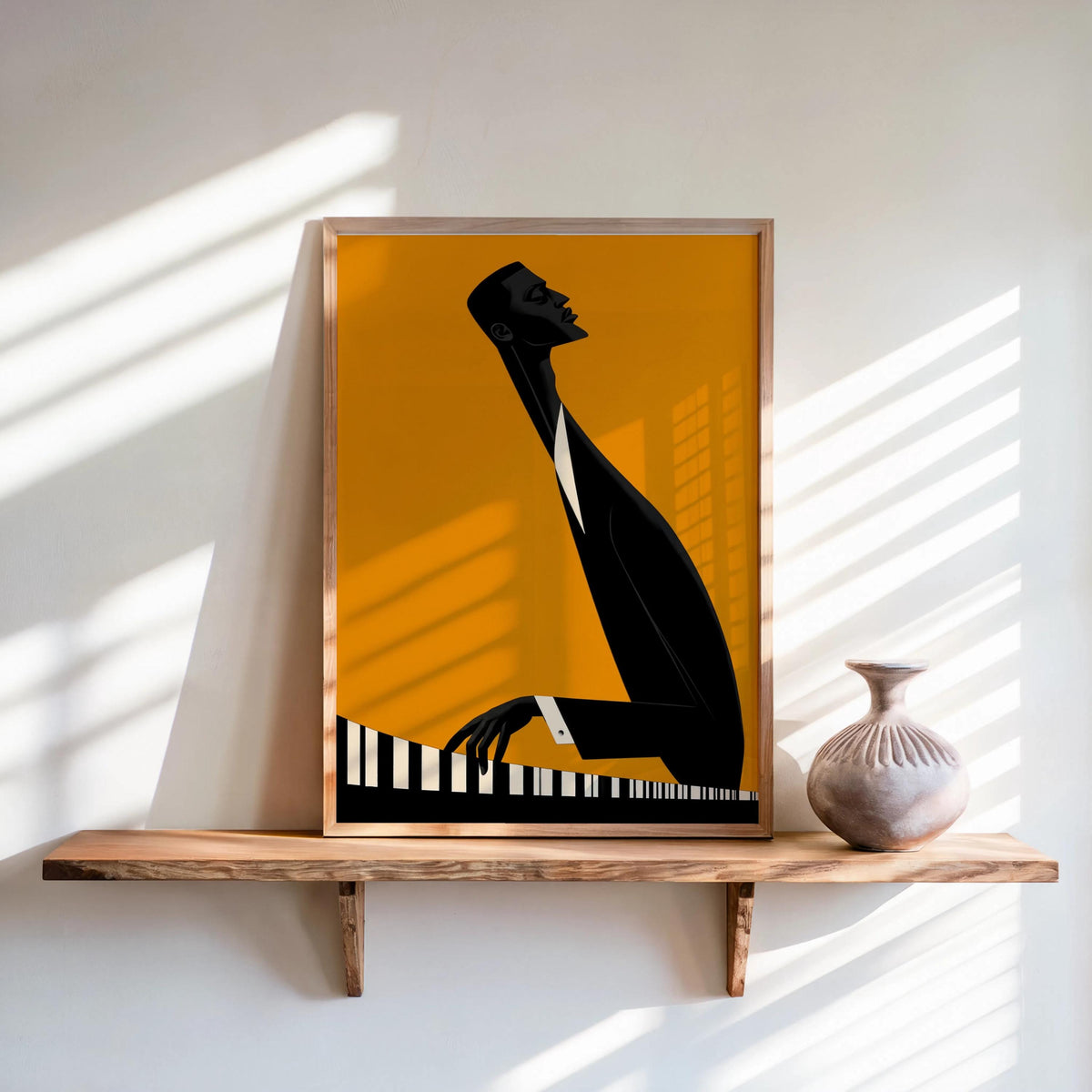 Jazz Piano Art Print, Minimalist Black Man Musician Illustration, Modern Music Wall Decor, Abstract Pianist Poster, Mid Century Afrocentric