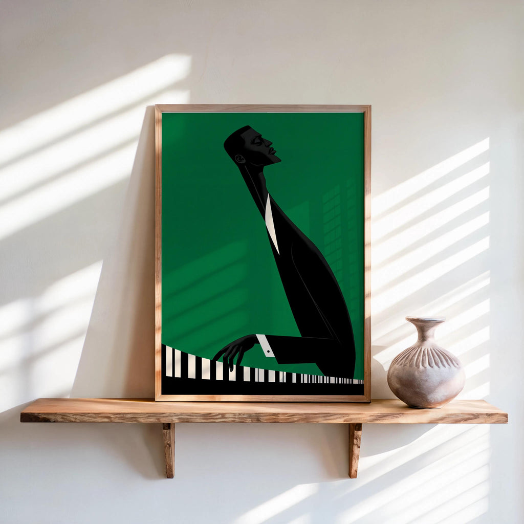 Jazz Piano Art Print, Minimalist Black Man Musician Illustration, Modern Music Wall Decor, Abstract Pianist Poster, Mid Century Afrocentric