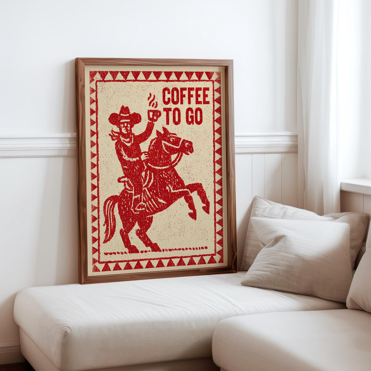 Cowboy & Cowgirl Coffee Set Print, Vintage Coffee Lover Wall Art, Funny Breakfast Kitchen Poster, Western Decor, Retro Horse Illustration
